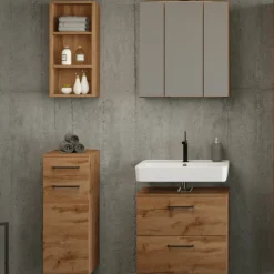 MalvoBadezimmer : Wandschränke, Spiegelschrank, Waschtischunterschrank - Eiche