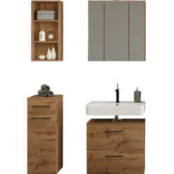 MalvoBadezimmer : Wandschränke, Spiegelschrank, Waschtischunterschrank - Eiche