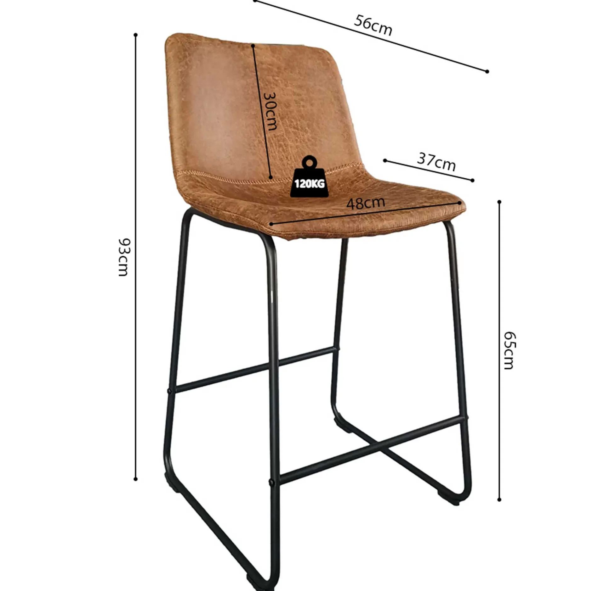 Mancia Barhocker PU Cognac - Metall und Vintage Polsterung