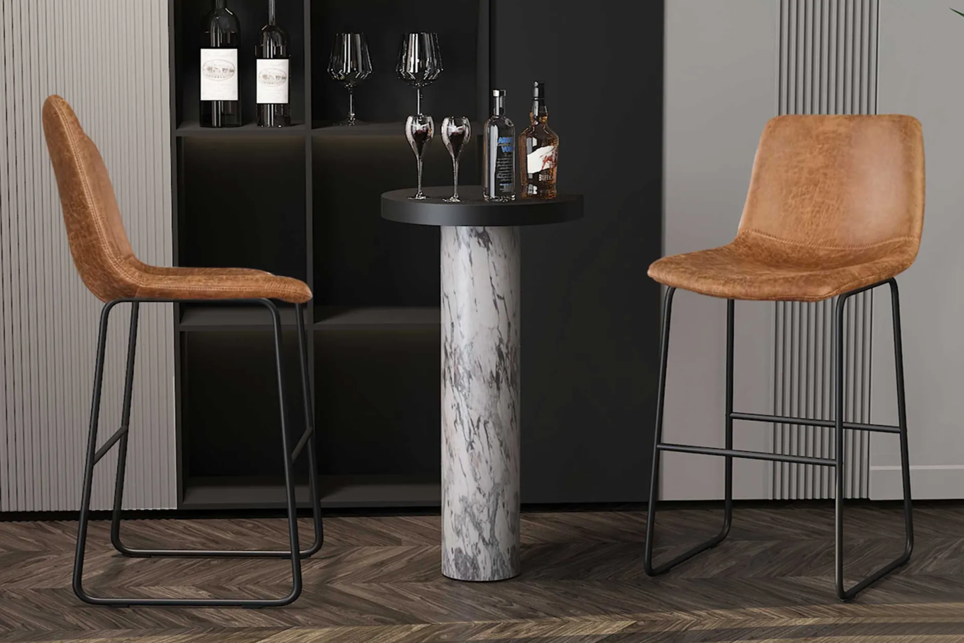 Mancia Barhocker PU Cognac - Metall und Vintage Polsterung