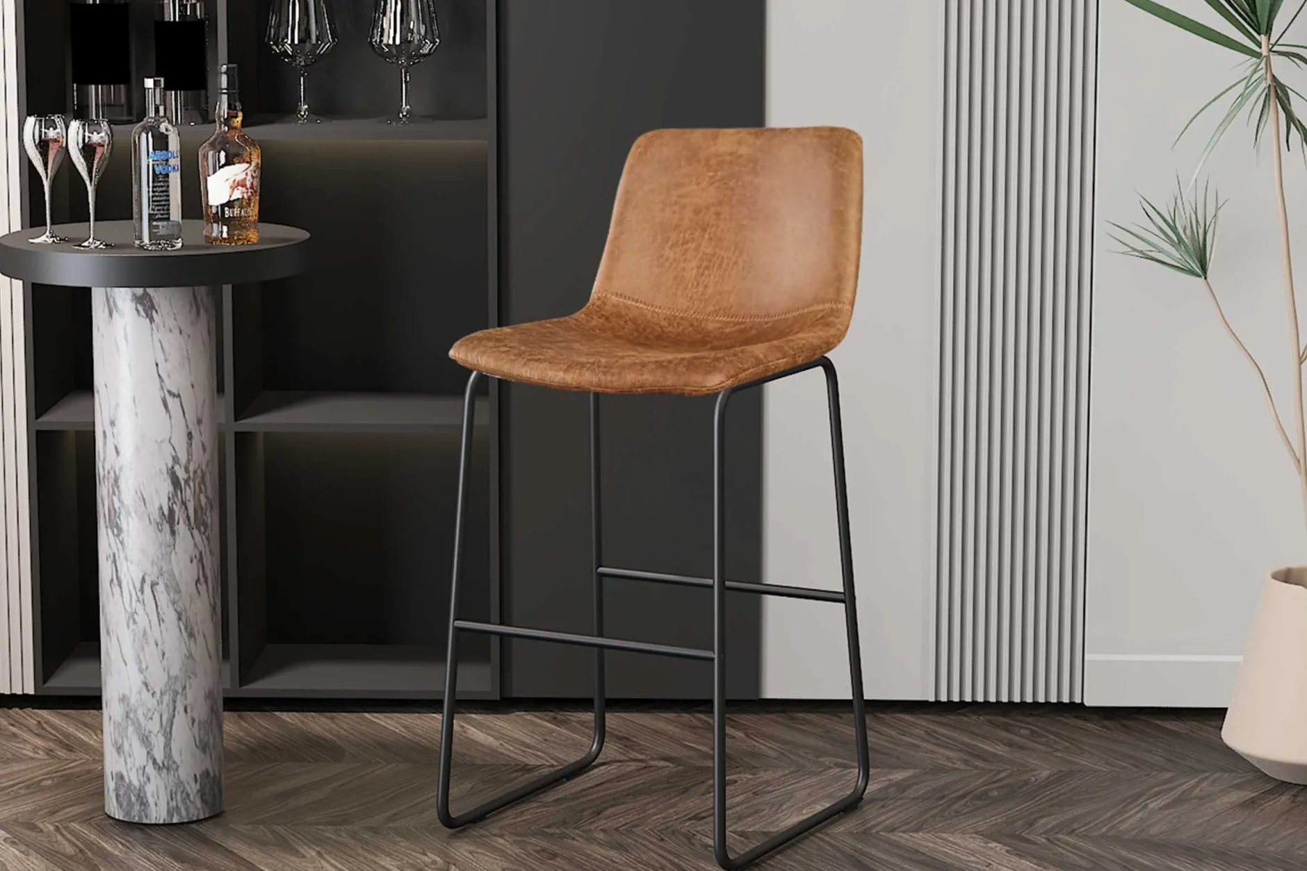 Mancia Barhocker PU Cognac - Metall und Vintage Polsterung