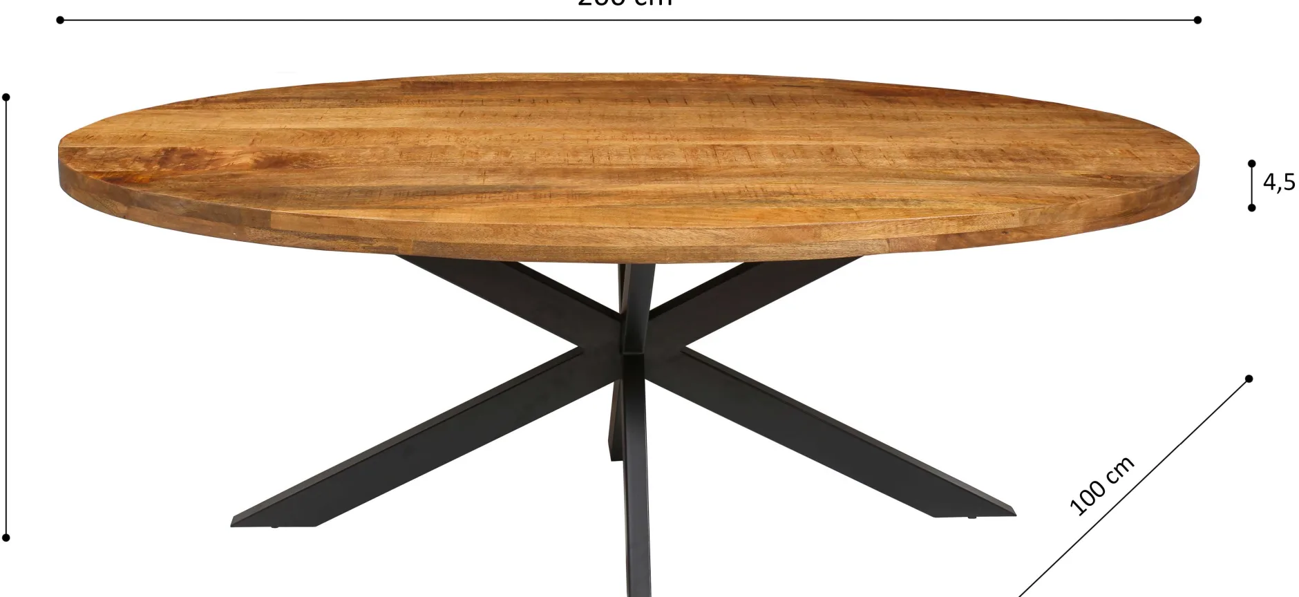 Mango Ovaler Holztisch Alexa - Metallgestell - 200 cm