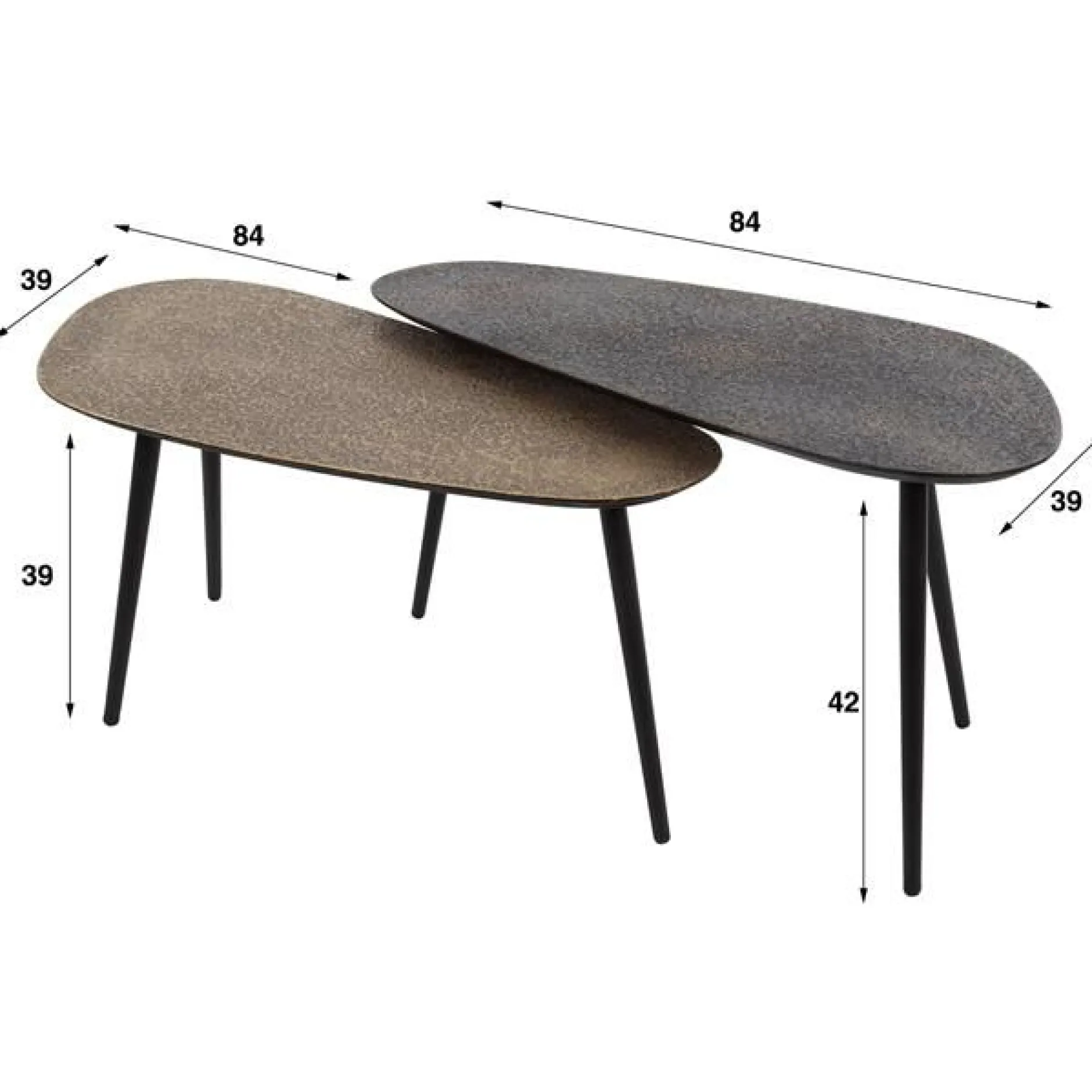 Mariola Couchtisch-Set Bio-Metallic/Grau