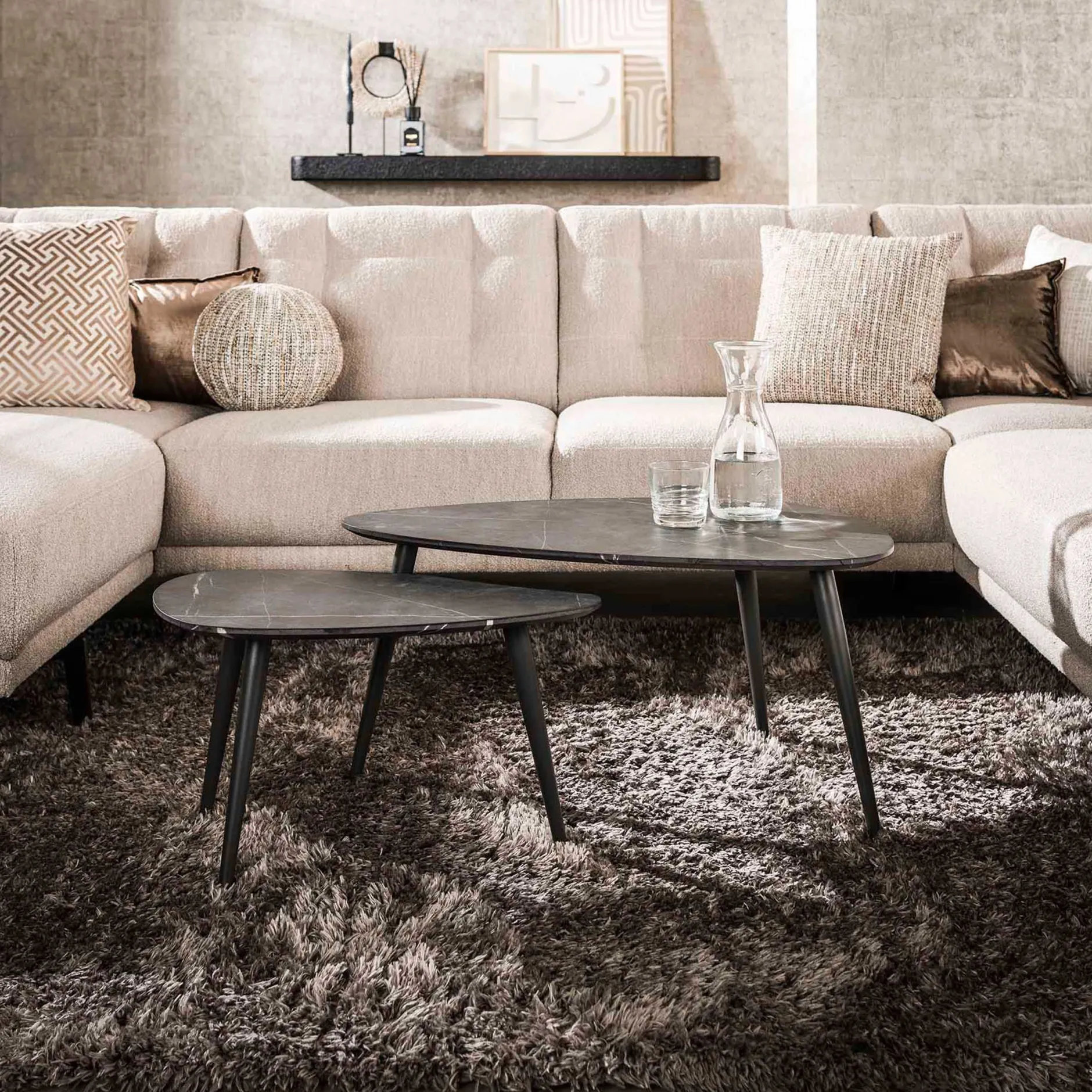 Mariola Satz von 2 Couchtischen 80x44 cm-schwarz-braun