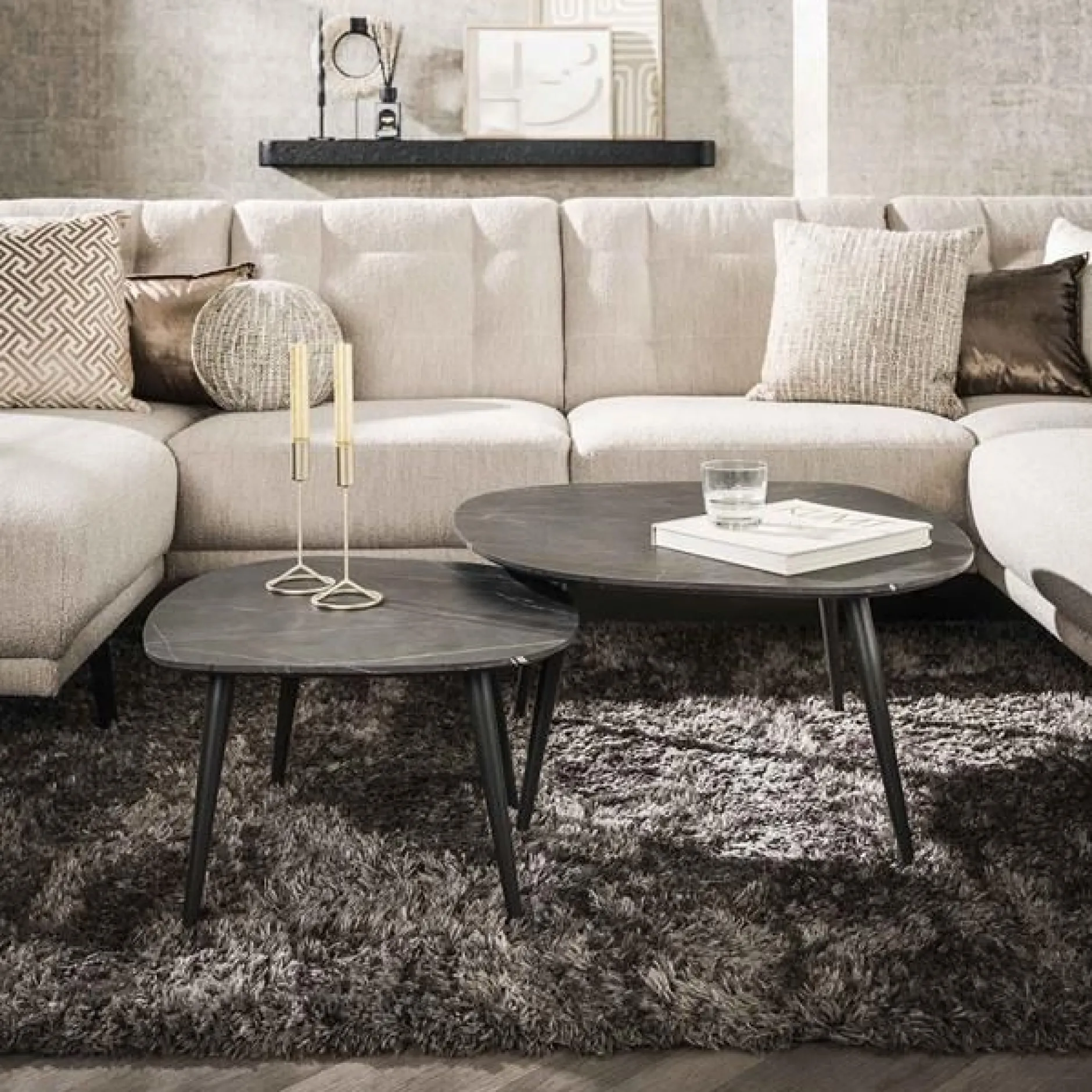 Mariola Satz von 2 Couchtischen 85x79x40 cm-schwarz-braun