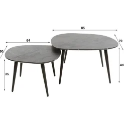 Mariola Satz von 2 Couchtischen 85x79x40 cm-schwarz-braun