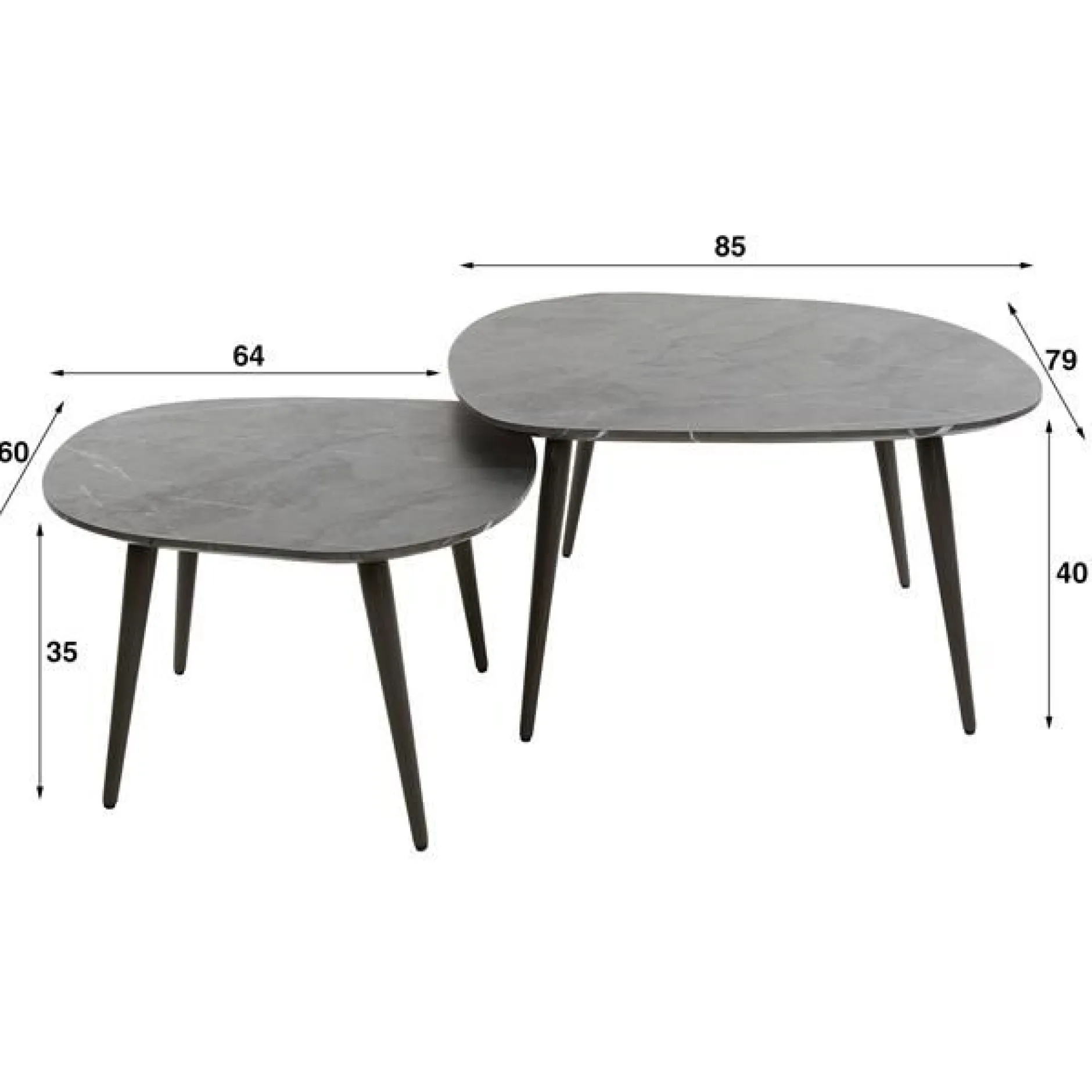 Mariola Satz von 2 Couchtischen 85x79x40 cm-schwarz-braun