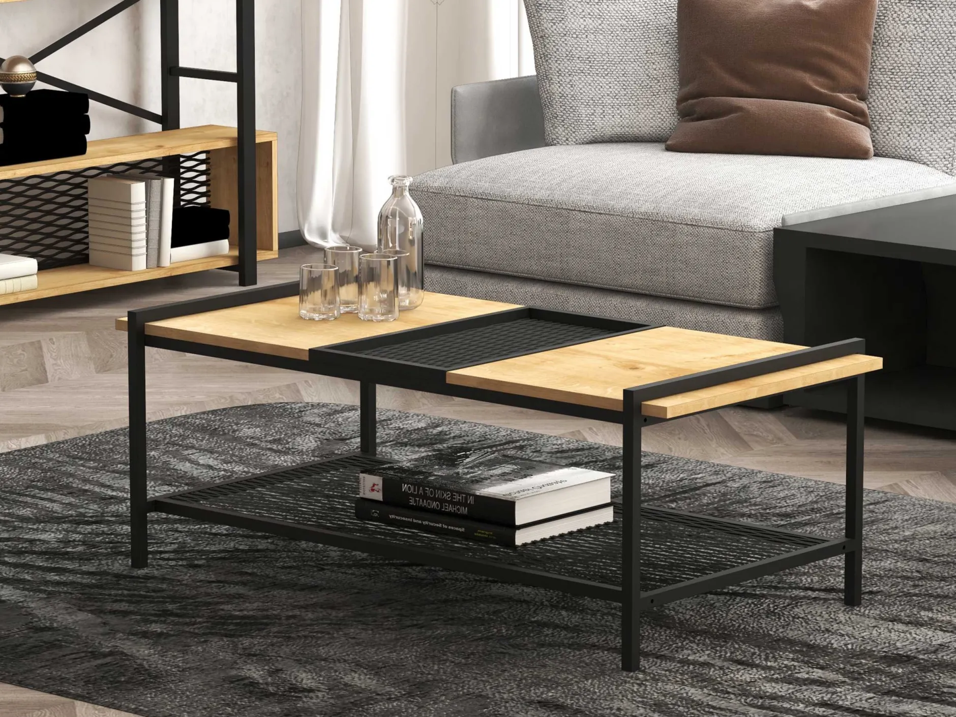Mata Couchtisch | 100 % MELAMIN | Walnuss, Schwarz