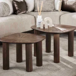 Maya Teak Rechteckiger Couchtisch - Massiv Teak Espresso (2er Set)
