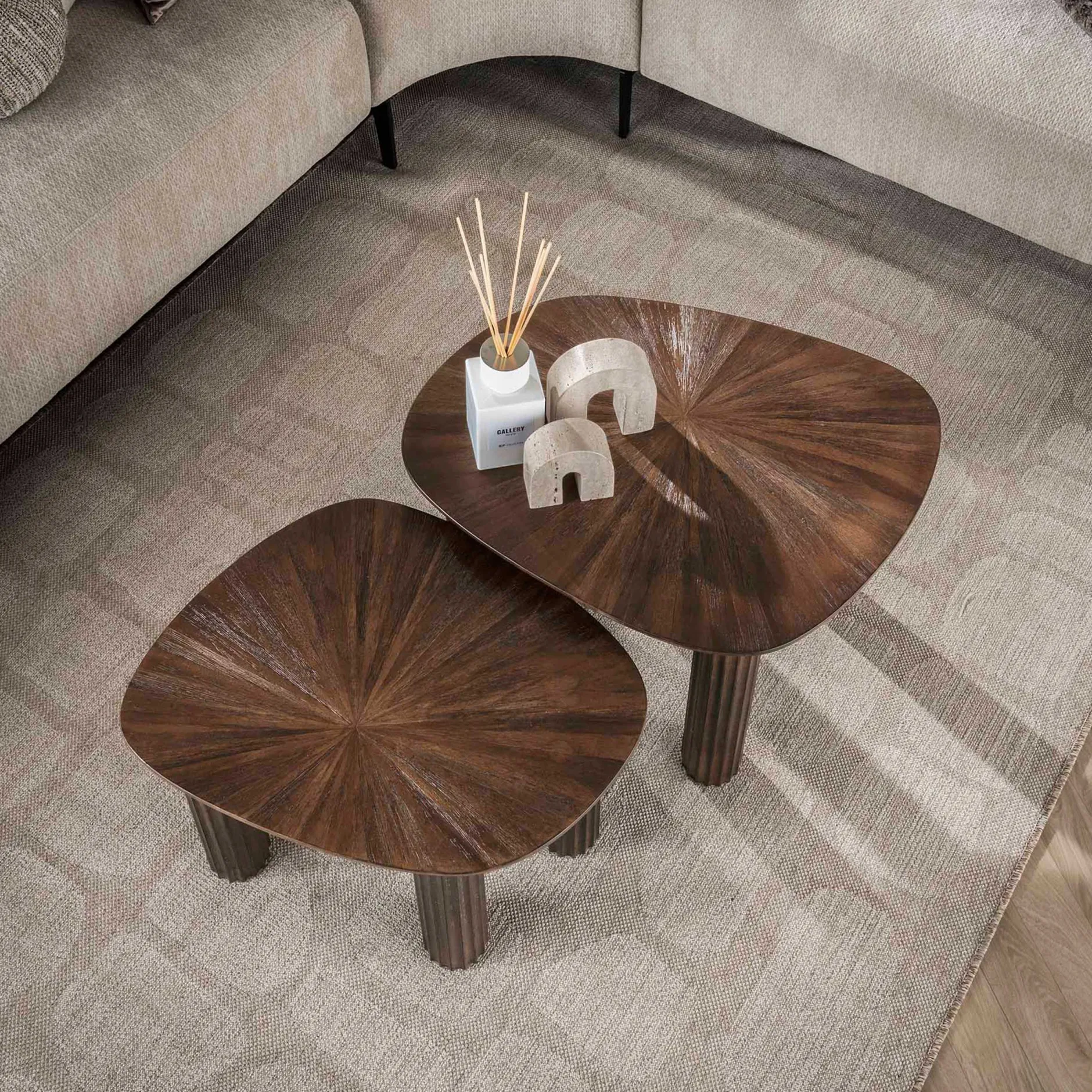 Maya Teak Rechteckiger Couchtisch - Massiv Teak Espresso (2er Set)".