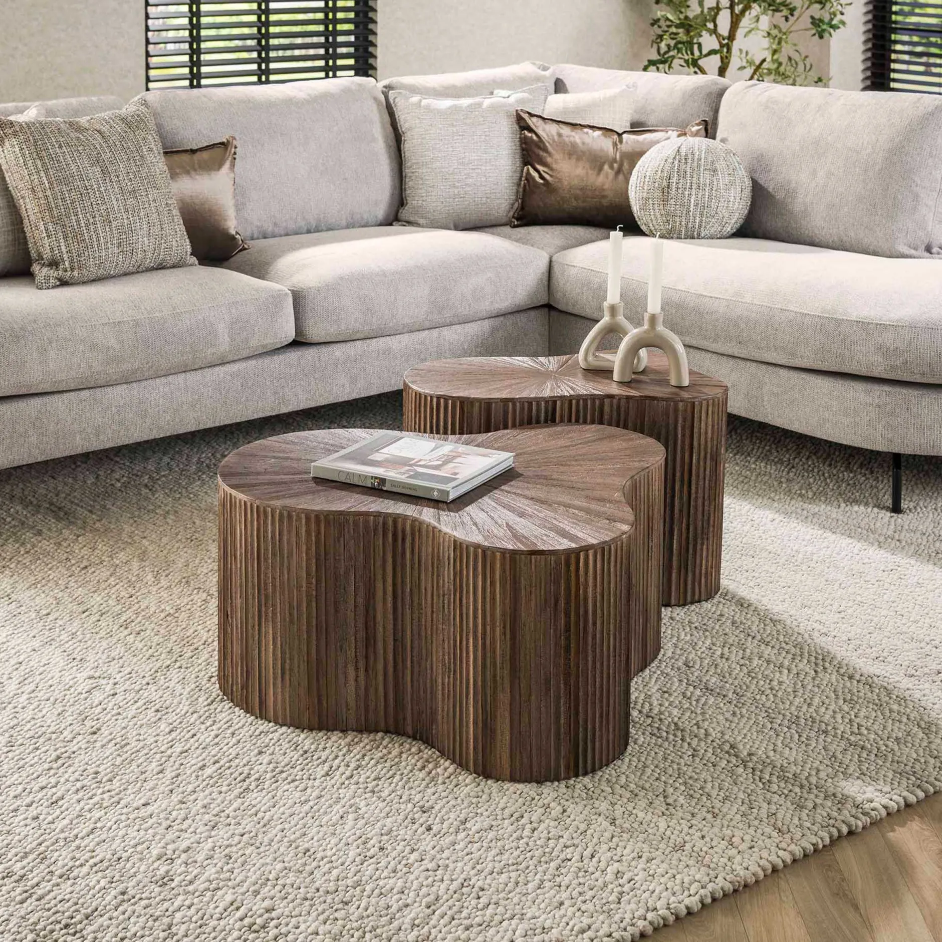 Maya Teak Shamrock Couchtisch Set/2 - Massiv Teak Espresso