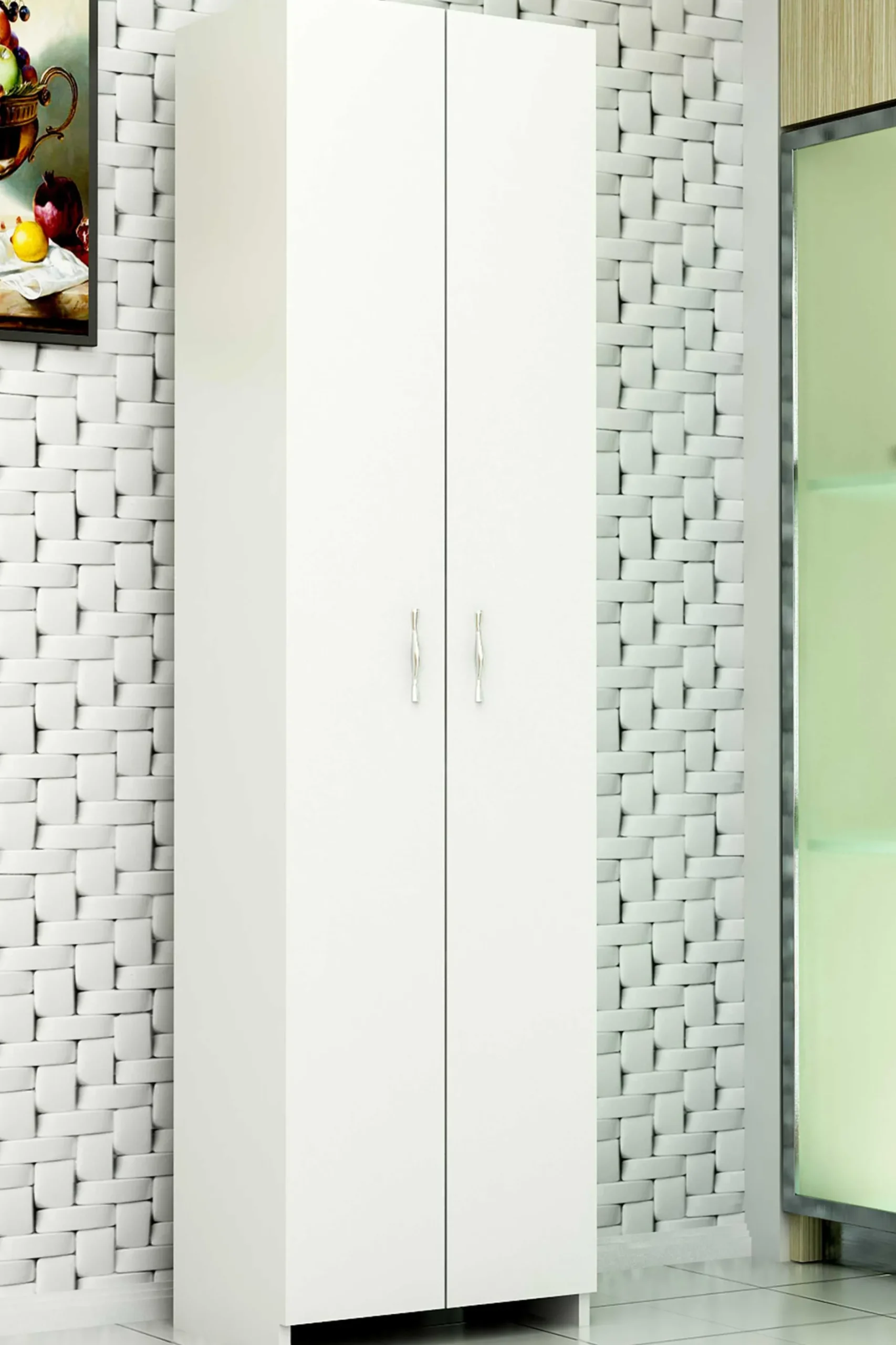 Mehrzweckschrank Atlantis - 100% MELAMINE - Weiß - 49 x 182 x 30 cm