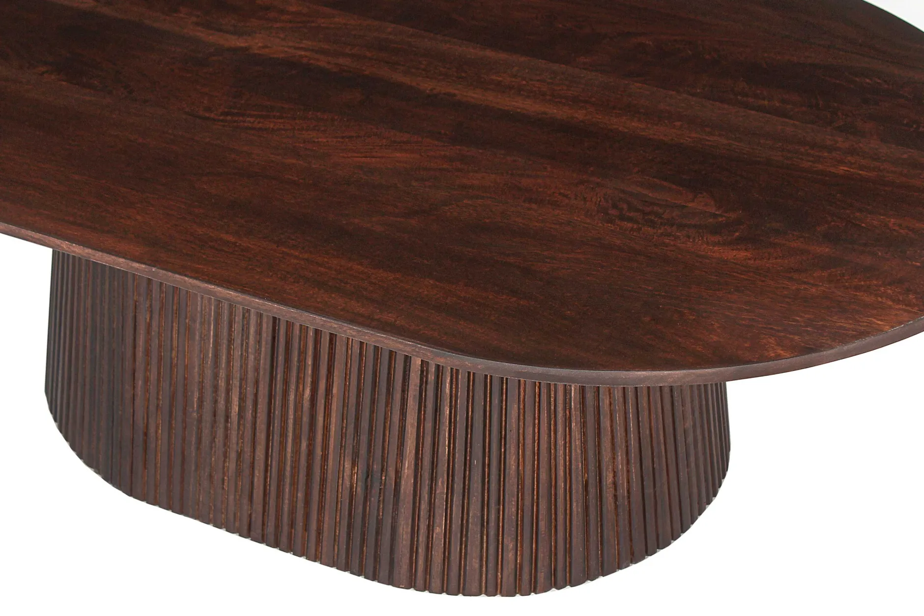 Miguel" Ovaler Couchtisch 120 cm Dunkelbraun | Massivholzstruktur und Platte Mango | H-H 37 x B-L 120 x T-P 70 cm