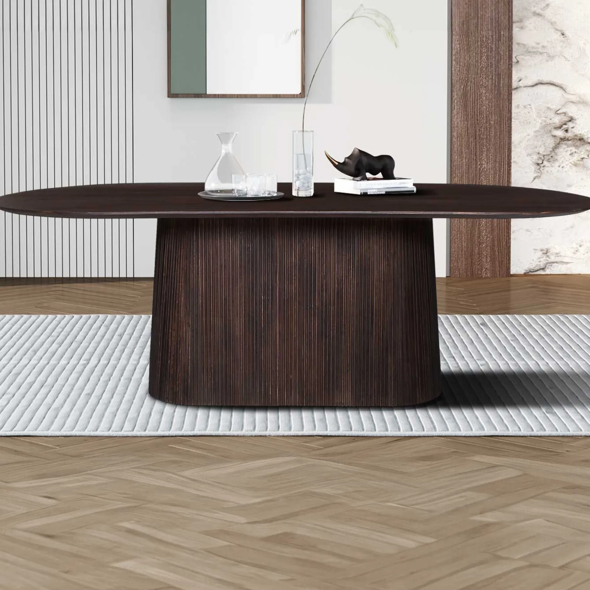 Miguel Oval Esstisch 230cm Dunkelbraun | Massivholz Mango Struktur und Platte