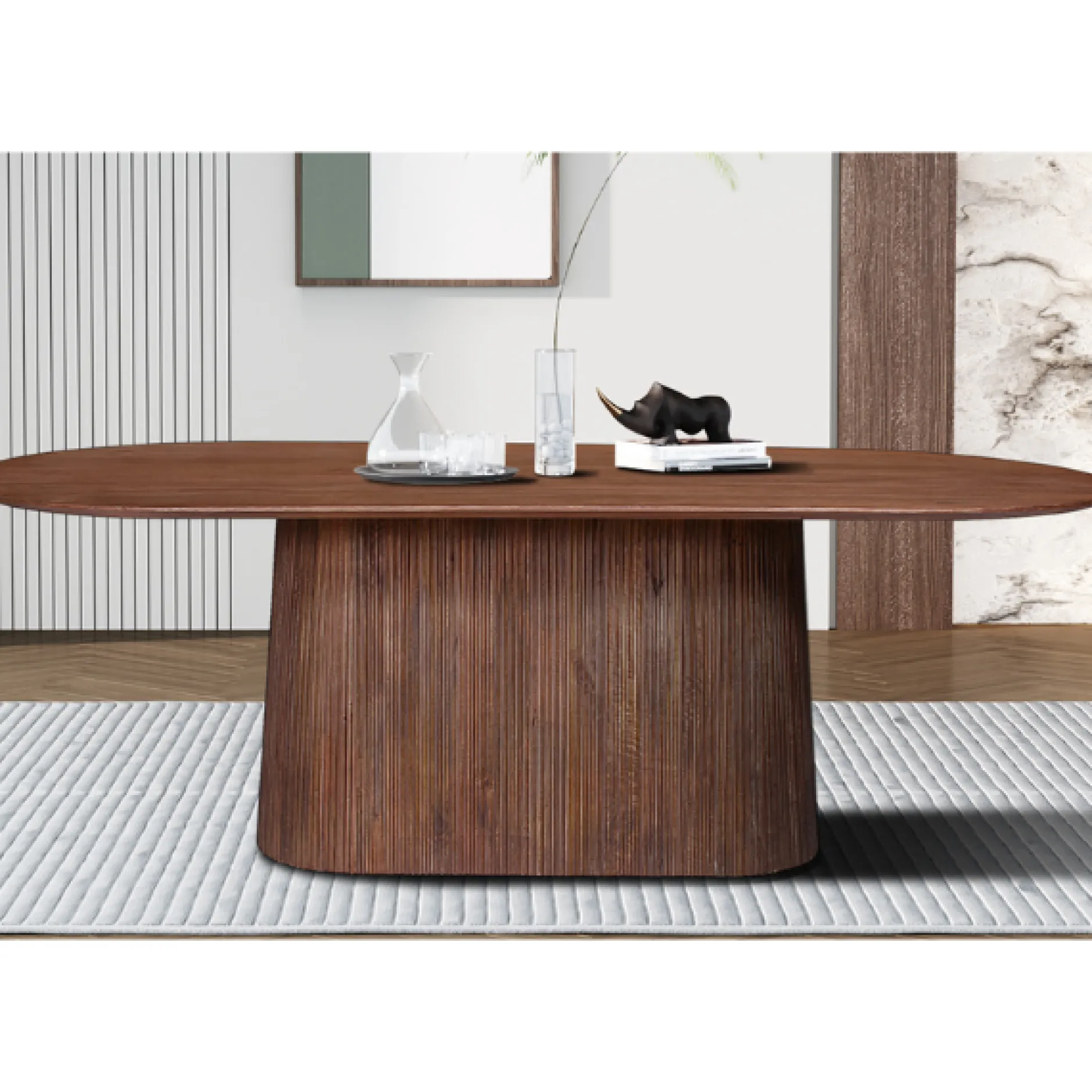 Miguel Oval Esstisch 230cm Hellbraun | Massivholz Mango Struktur und Platte