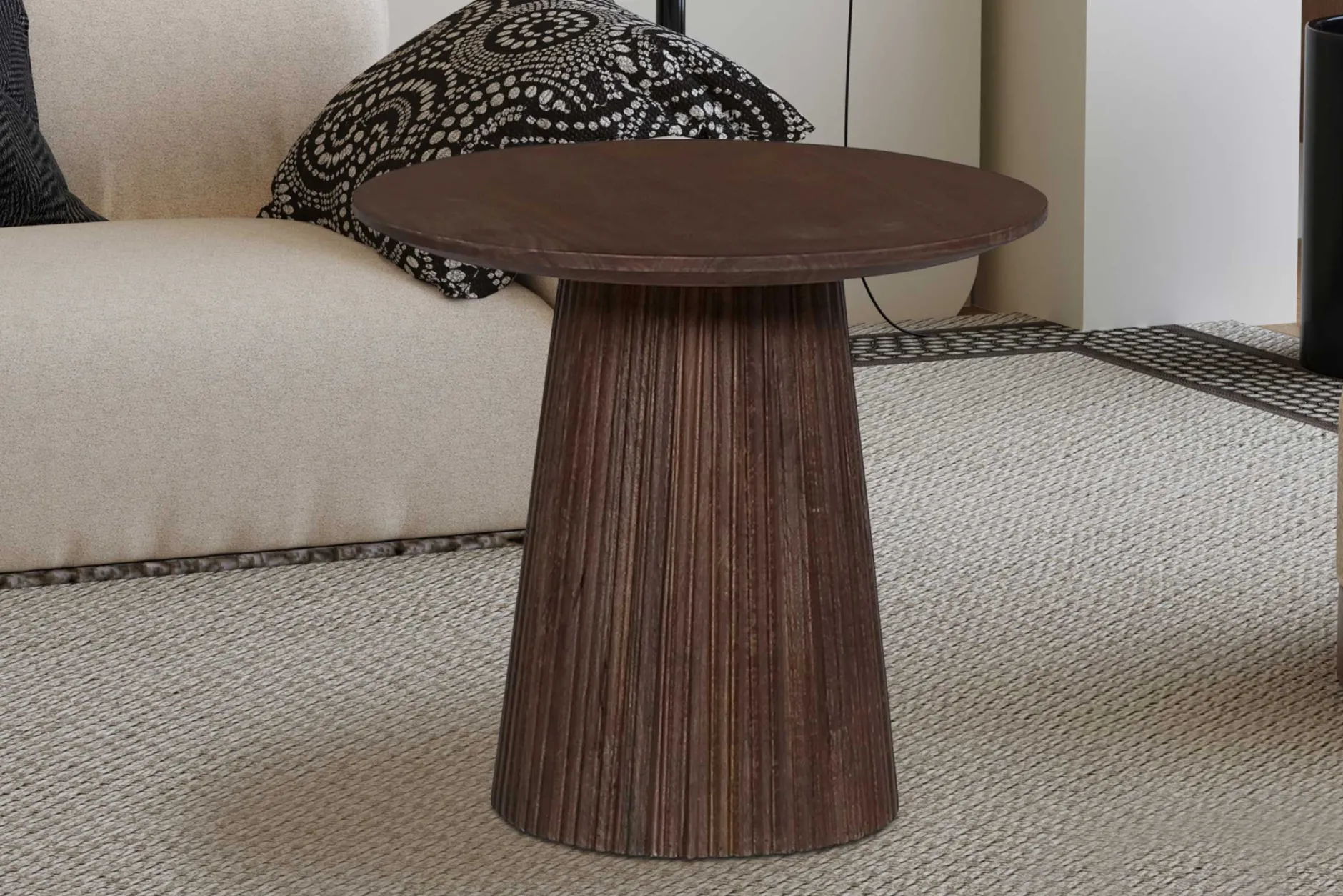 Miguel Runder Couchtisch 50cm Dunkelbraun | Massivholz Mango | H46 x B50 x T50cm