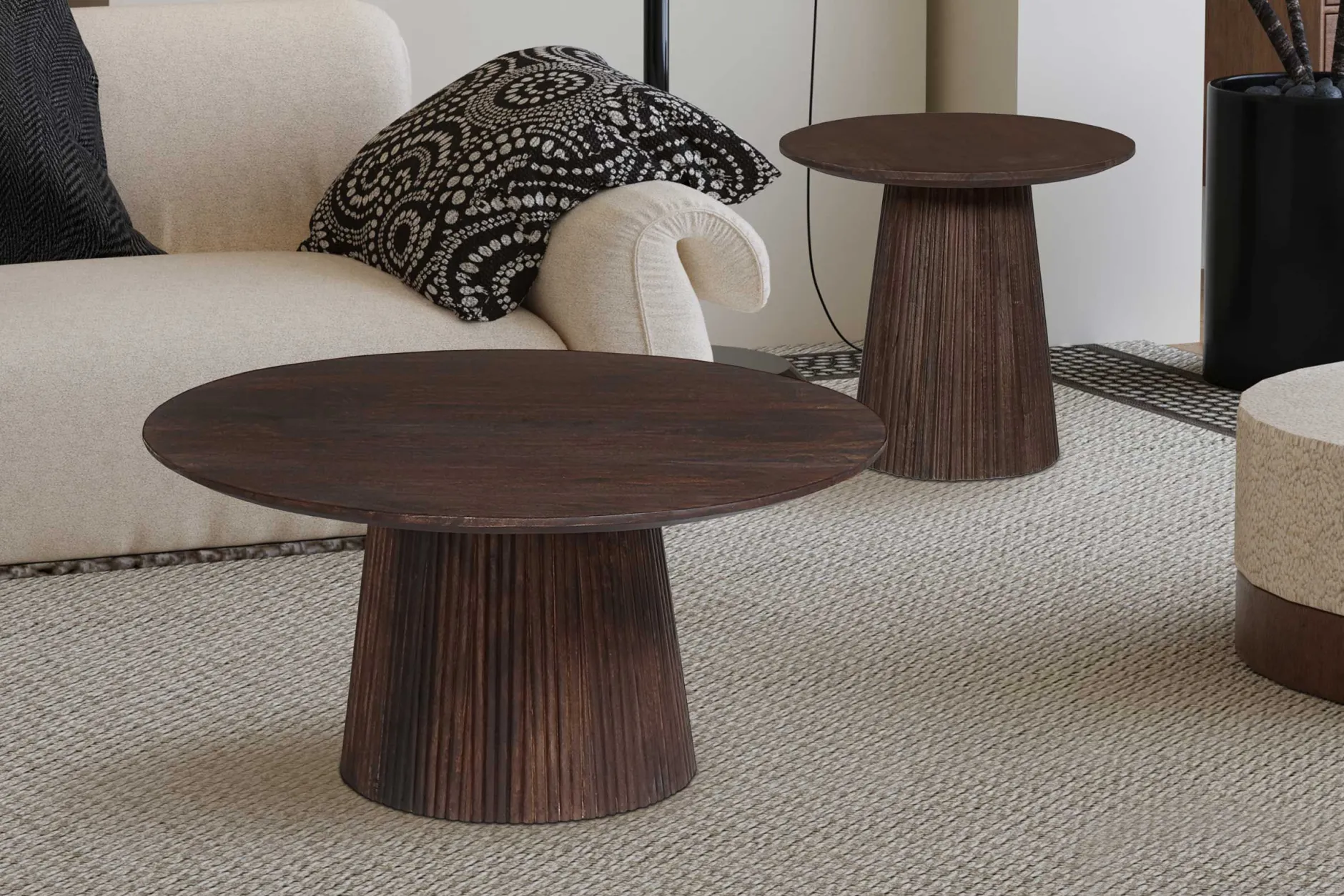 Miguel Runder Couchtisch 50cm Dunkelbraun | Massivholz Mango | H46 x B50 x T50cm