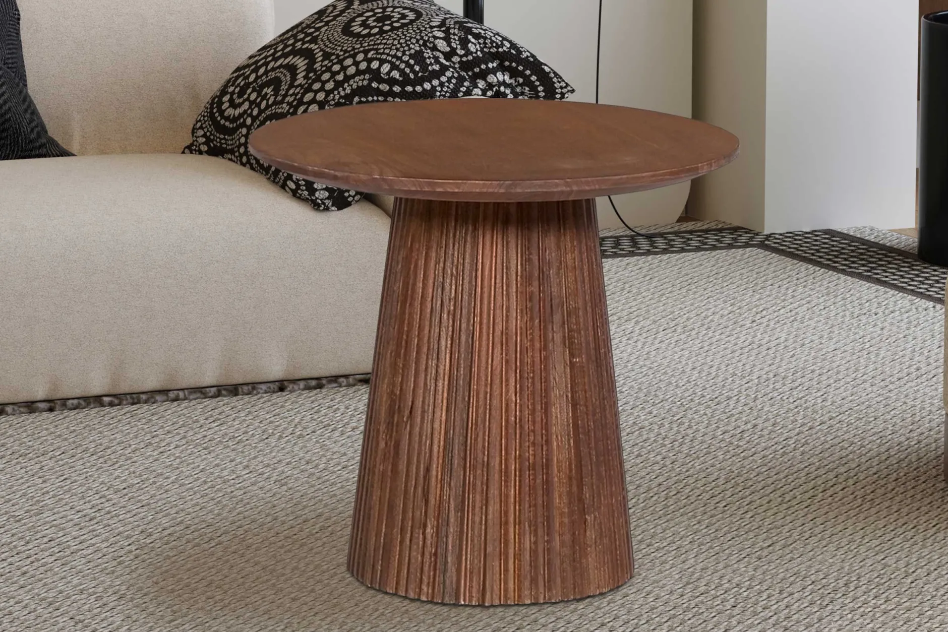Miguel Runder Couchtisch 50cm Hellbraun | Massivholz Mango | H46 x B50 x T50cm