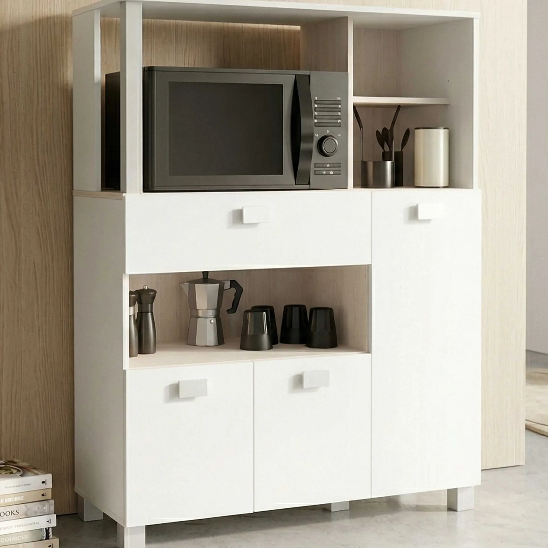 Mikrowellenschrank Basiel matt weiß/akazienfarben