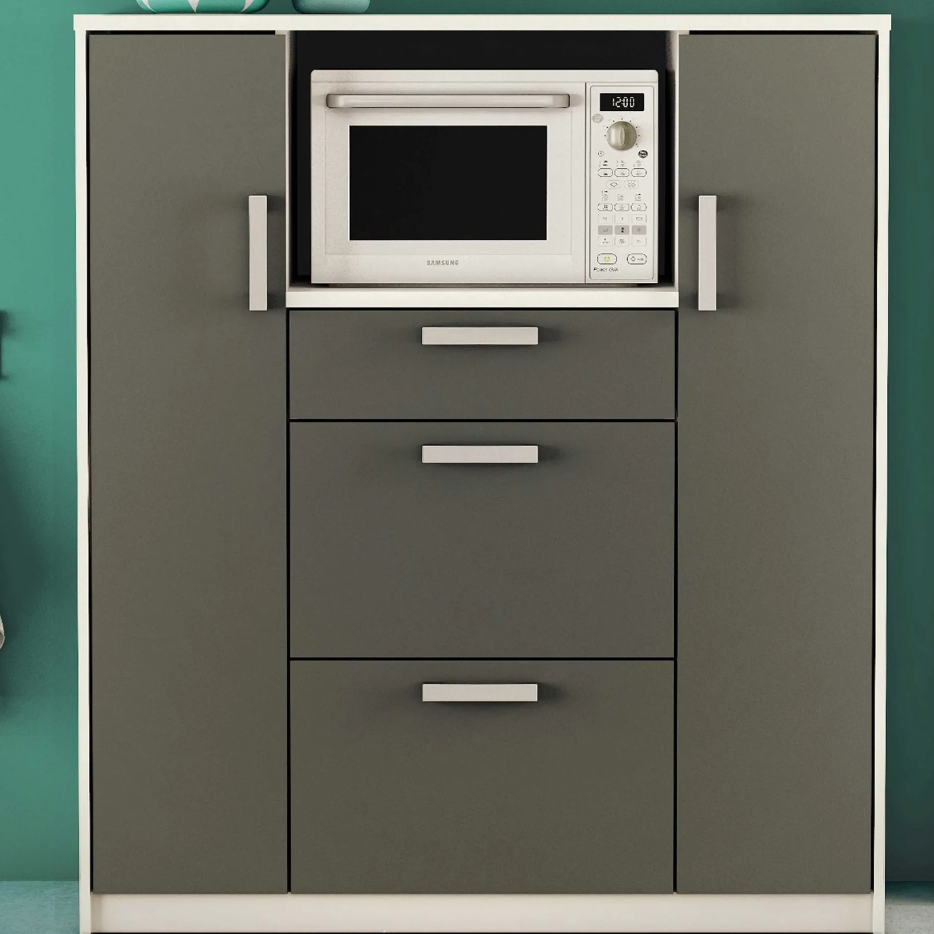 Mikrowellenschrank Flavor - 40x116x132 cm - Dunkelgrau/melaminbeschichtete Spanplatte