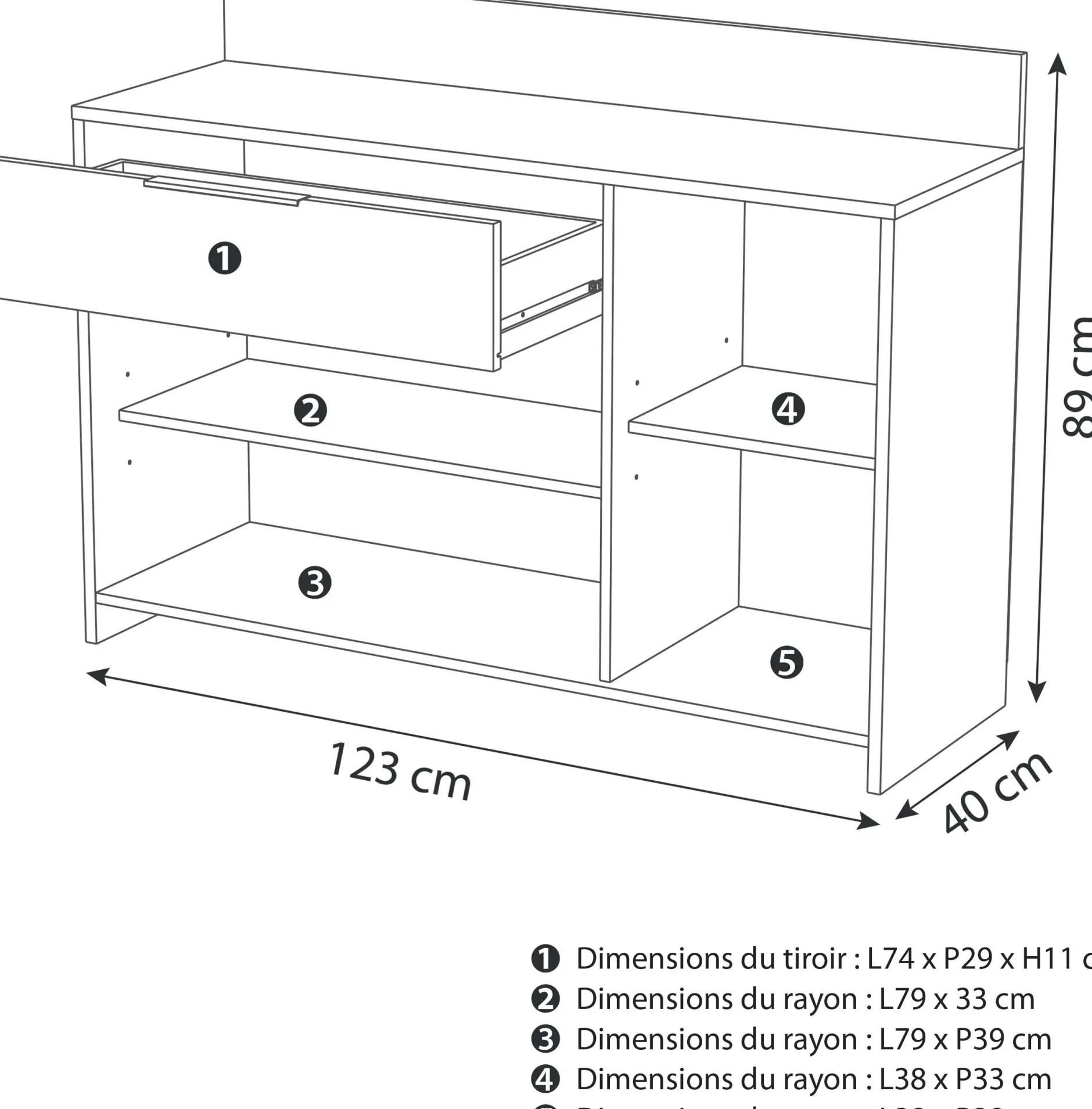 Mikrowellenschrank Michael 1 Schublade, 2 offene Fächer, 1 Flügeltür und 1 Einlegeboden-robuste Eiche/schwarz