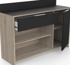 Mikrowellenschrank Michael 1 Schublade, 2 offene Fächer, 1 Flügeltür und 1 Einlegeboden-robuste Eiche/schwarz