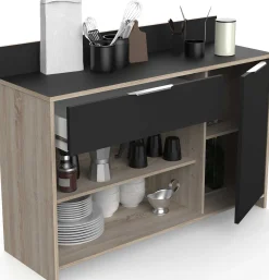 Mikrowellenschrank Michael 1 Schublade, 2 offene Fächer, 1 Flügeltür und 1 Einlegeboden-robuste Eiche/schwarz
