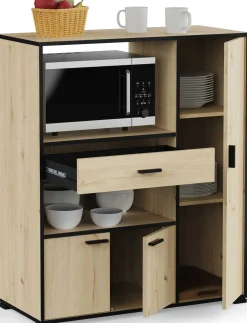 Mikrowellenschrank Zira - 90x40x107cm - 3 Türen und 1 Schublade - Eiche Dekor/schwarz