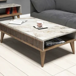 Milan Couchtisch | 100 % MELAMIN | Walnuss Weiß