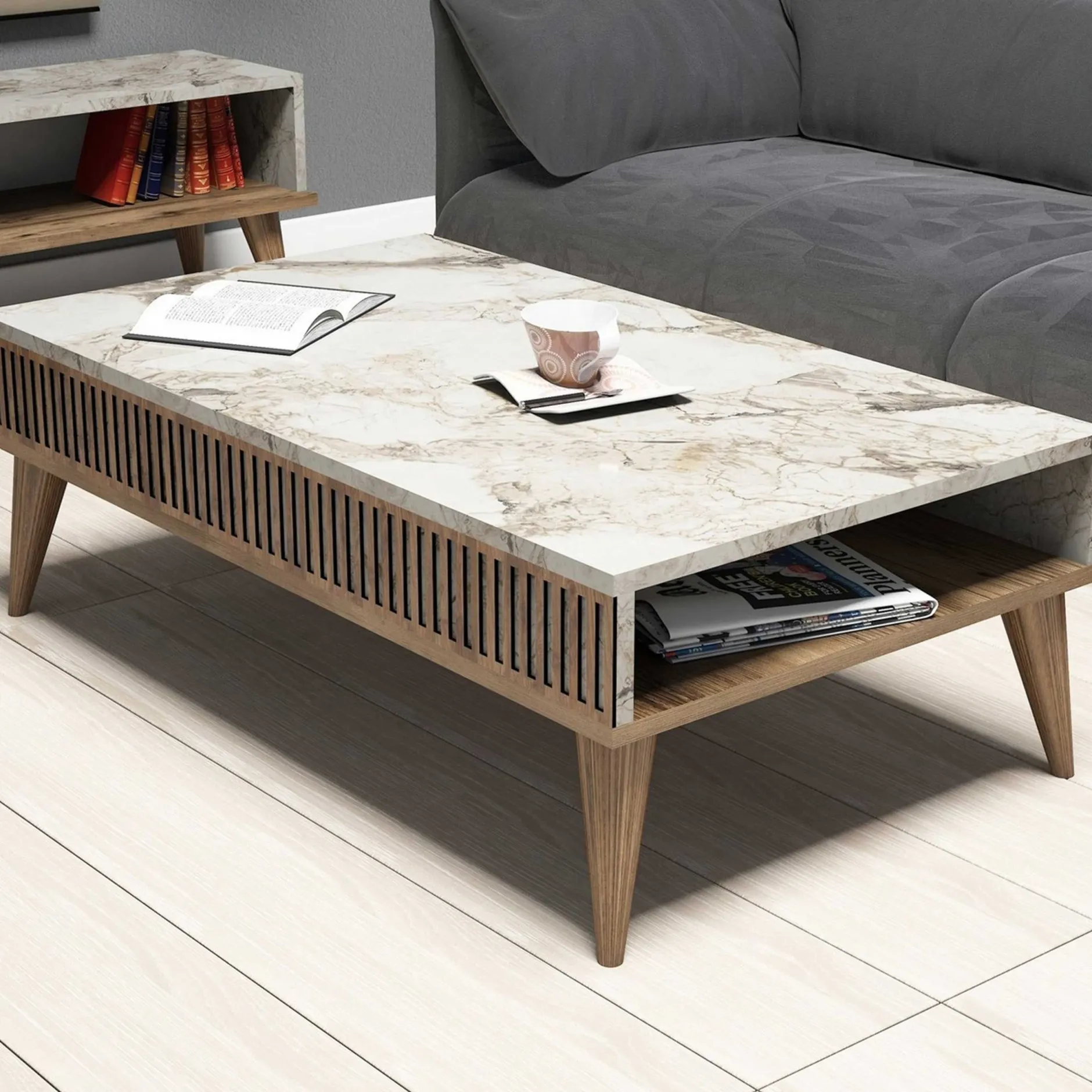 Milan Couchtisch | 100 % MELAMIN | Walnuss Weiß