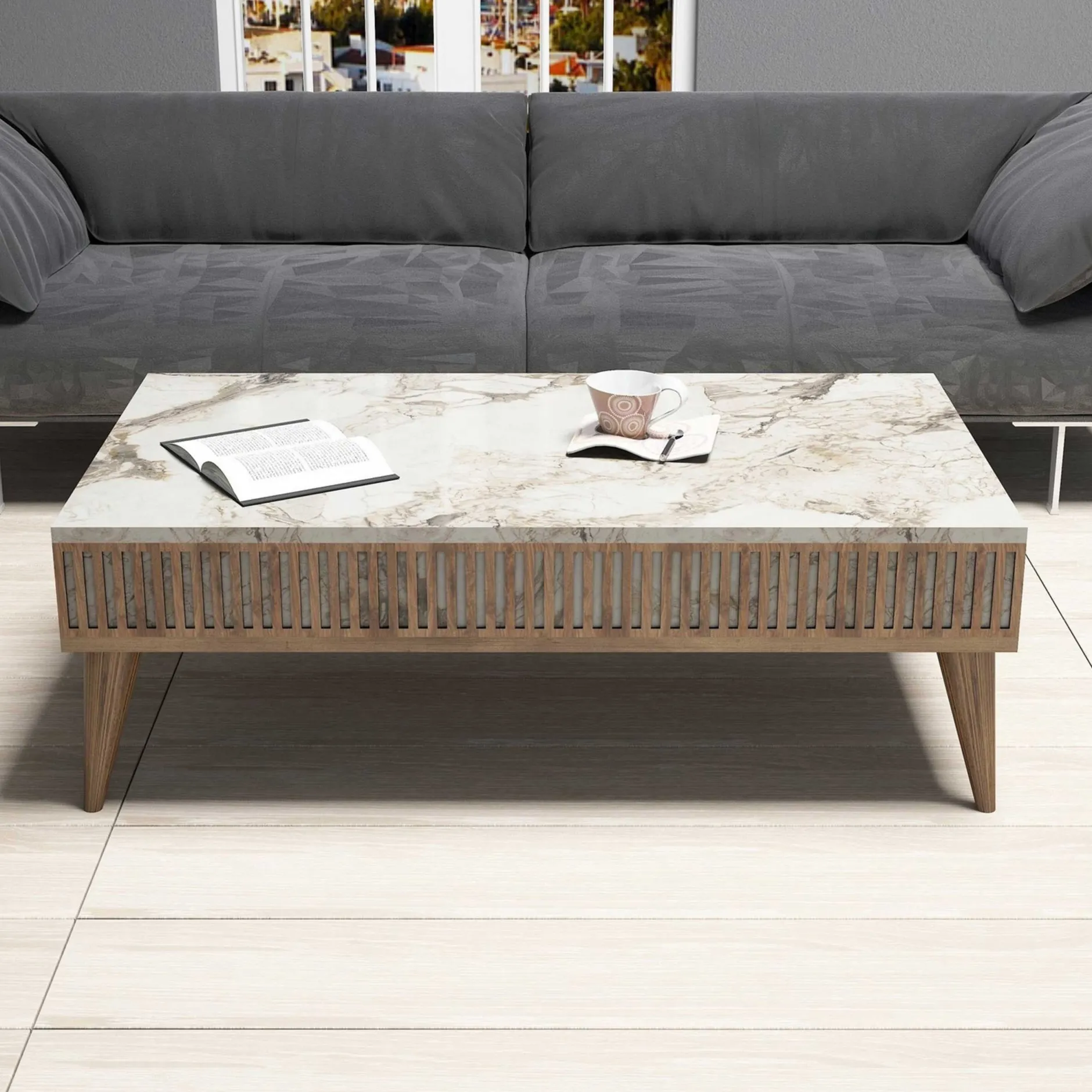 Milan Couchtisch | 100 % MELAMIN | Walnuss Weiß