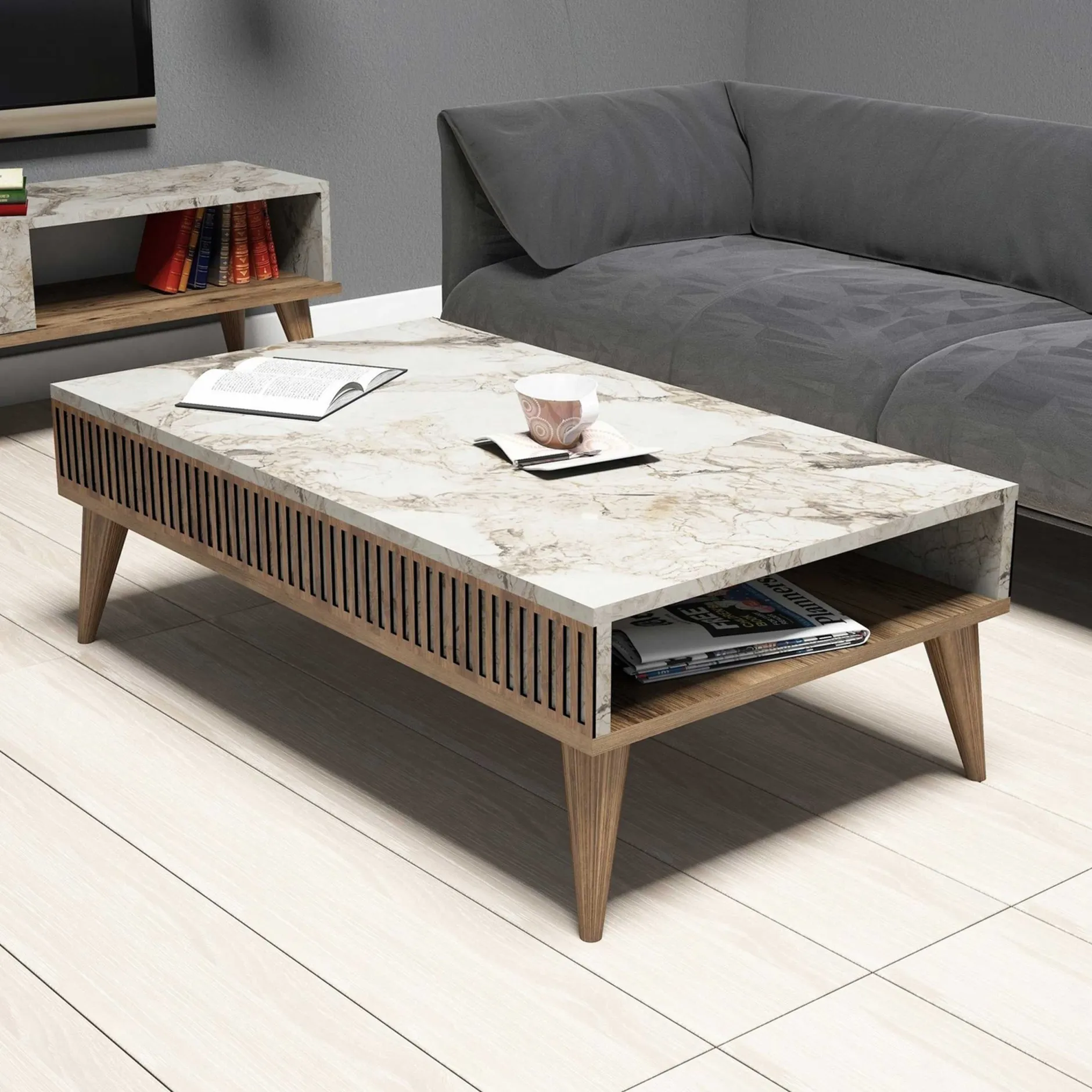 Milan Couchtisch | 100 % MELAMIN | Walnuss Weiß
