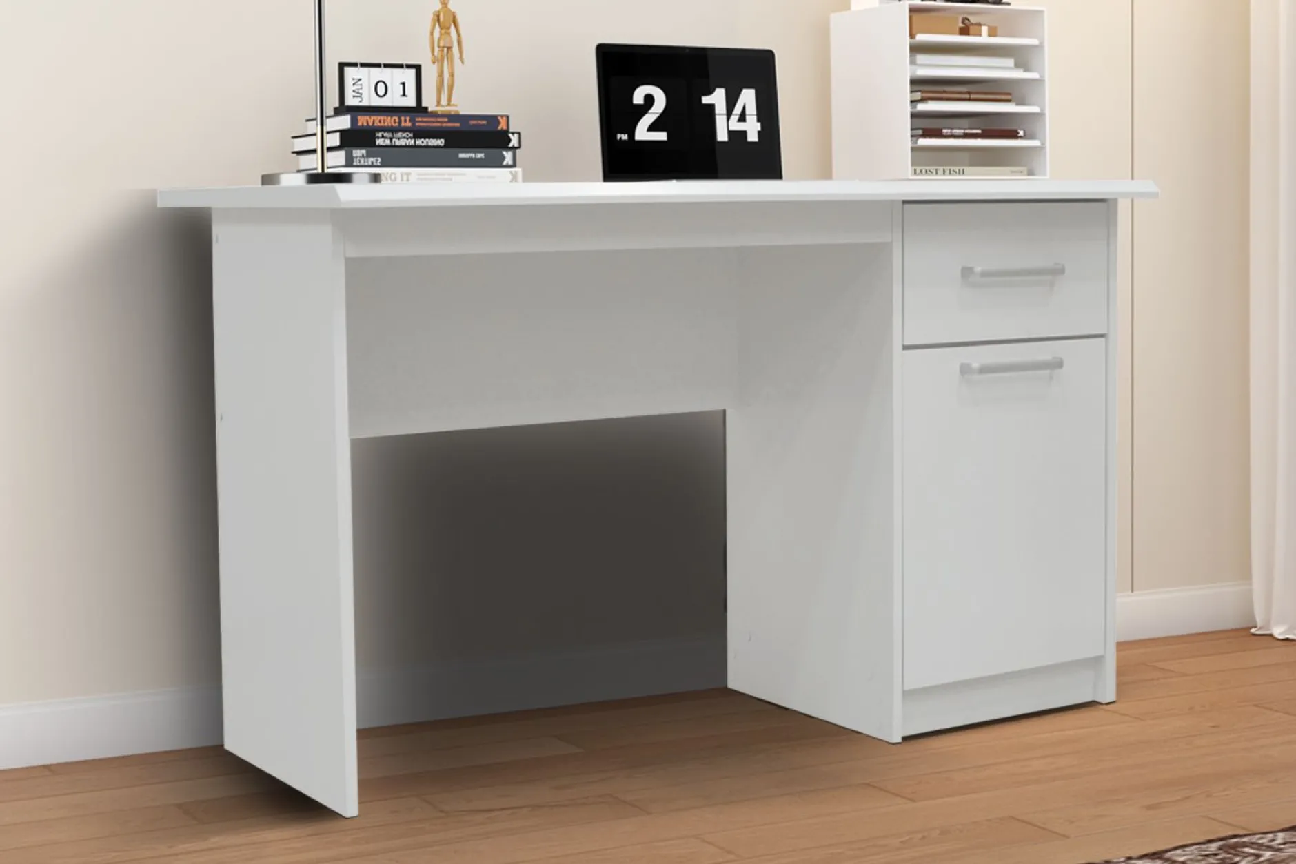 Milou Weißes Bureau 1 Schublade 1 Tür | H-75 x B-121 x T-60 cm