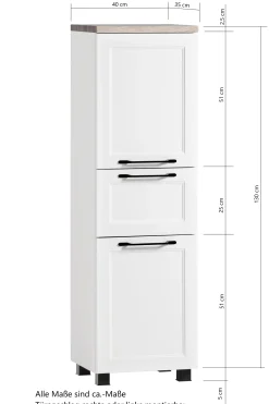 Mittelgroßer Lagerschrank Meran | 40 x 35 x 130 cm | Weiß