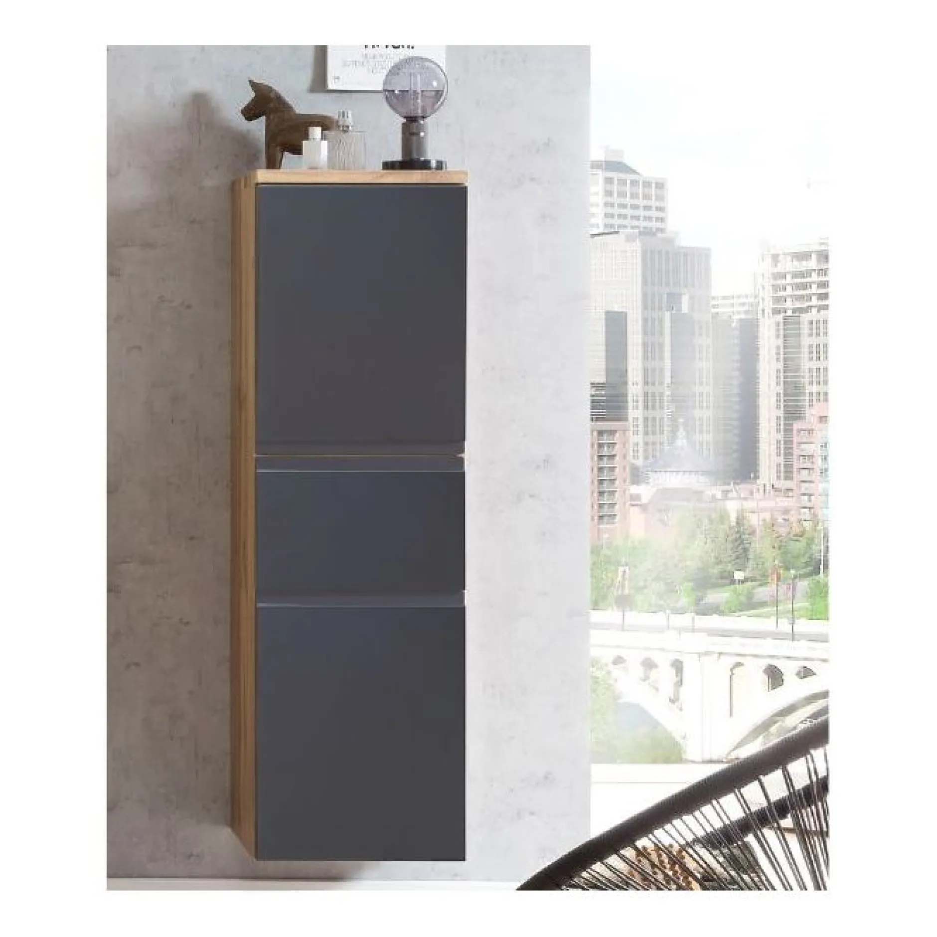 Mittelgroßer Säulenschrank Varese | 40 x 35 x 130 cm | Grau