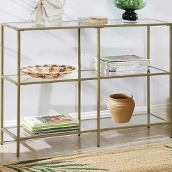 Moderne Konsole Tisch, 3-Tier gehärtetem Glas Sofa Tisch mit Metallrahmen für Flur Wohnzimmer Schlafzimmer, Gold Farbe