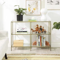 Moderne Konsole Tisch, 3-Tier gehärtetem Glas Sofa Tisch mit Metallrahmen für Flur Wohnzimmer Schlafzimmer, Gold Farbe