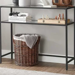 Moderner Konsolentisch mit Stahlgestell und Ablagen aus gehärtetem Glas, für Wohnzimmer/Flur