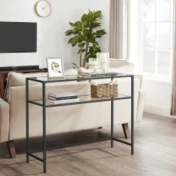 Moderner Konsolentisch mit Stahlgestell und Ablagen aus gehärtetem Glas, für Wohnzimmer/Flur