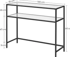 Moderner Konsolentisch mit Stahlgestell und Ablagen aus gehärtetem Glas, für Wohnzimmer/Flur
