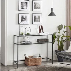 Moderner Konsolentisch mit Stahlgestell und Ablagen aus gehärtetem Glas, für Wohnzimmer/Flur
