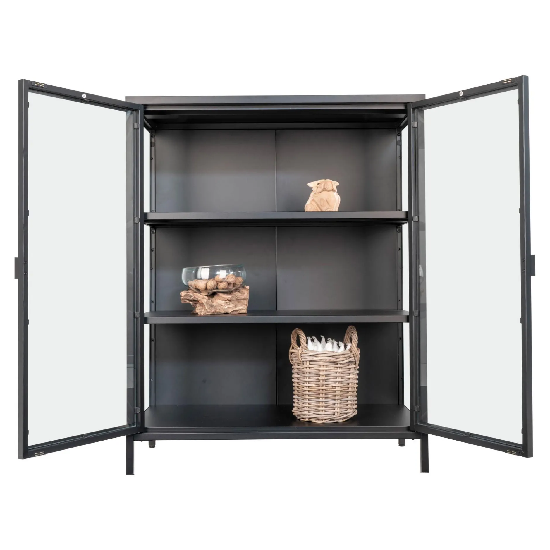 Moderner schwarzer Vitrinenschrank mit Glastüren