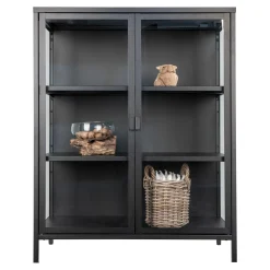 Moderner schwarzer Vitrinenschrank mit Glastüren