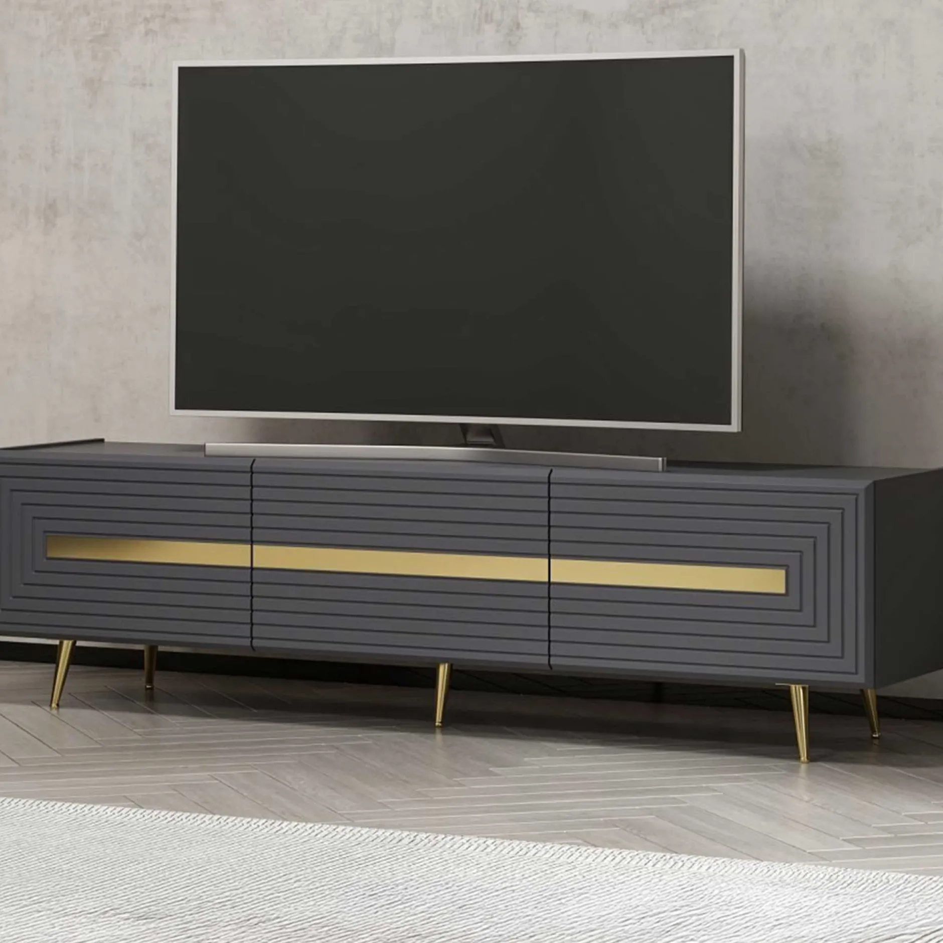 Modisches TV-Element Woody - Anthrazit Gold