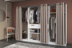 Modulix Offener Kleiderschrank - 120x50x200cm - mit Vorhang - weiß/Eiche Dekor