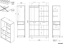 Modulix Offener Kleiderschrank - 120x50x200cm - mit Vorhang - weiß/Eiche Dekor