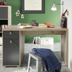 Moleskin Schreibtisch 130 cm mit 1 Tür und 1 Schublade - anthrazit/alter Stil