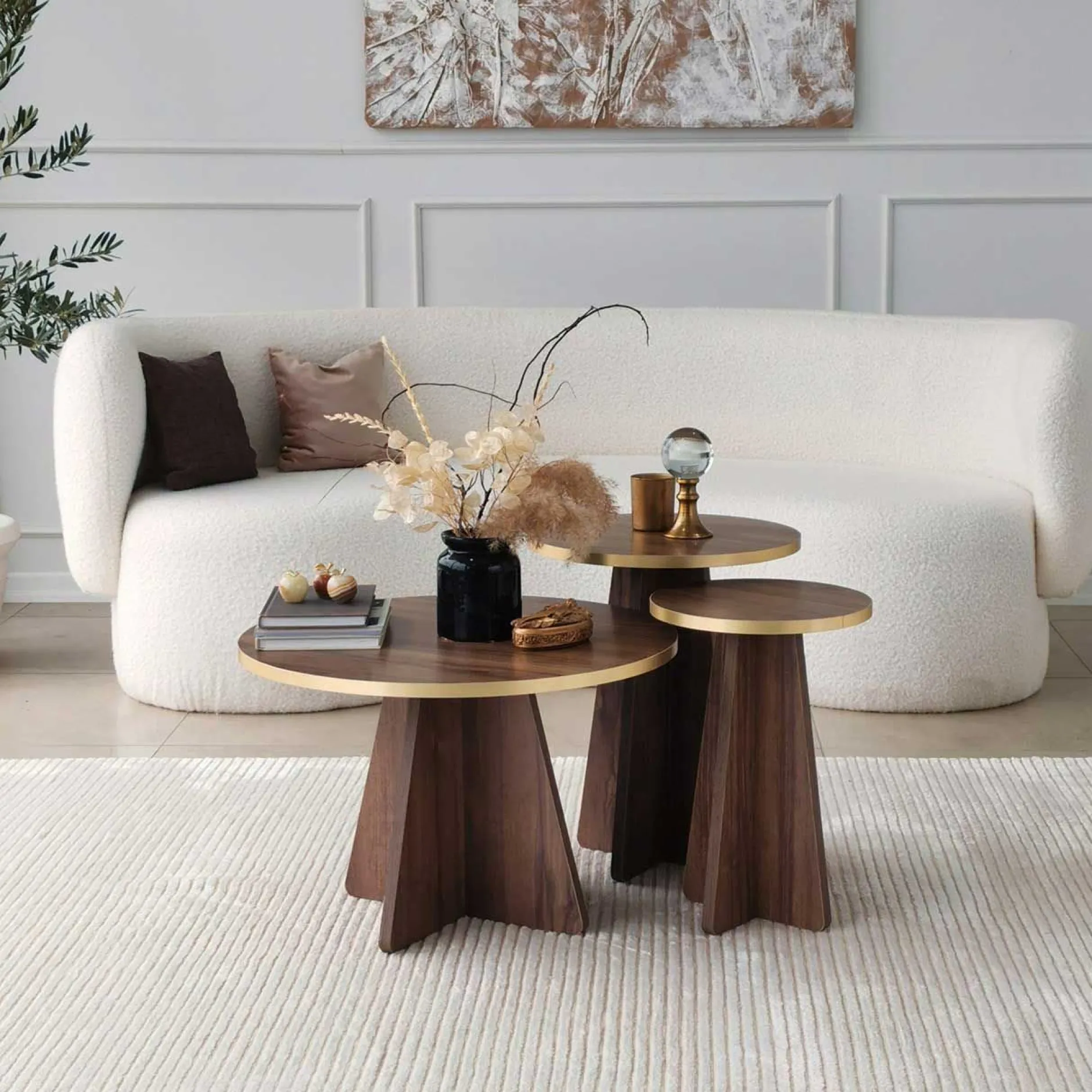 Mushroom Couchtisch | 100 % MELAMIN | Gold, Walnuss