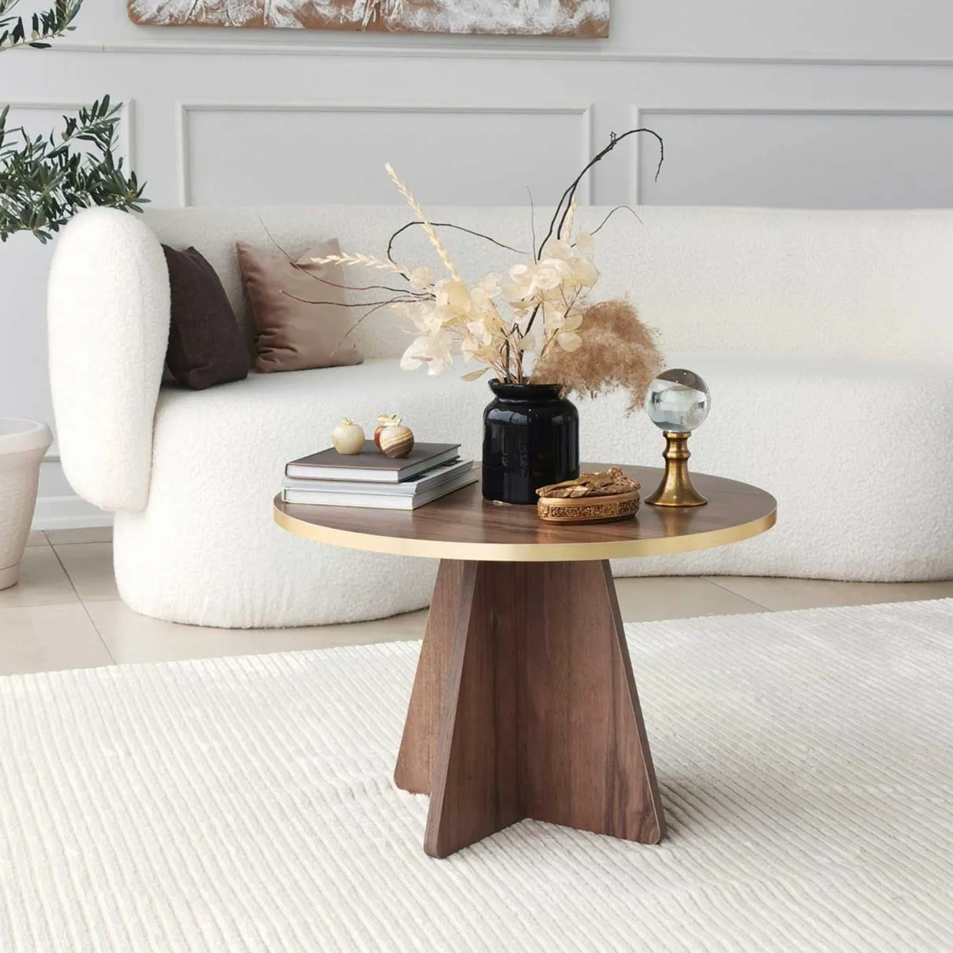 Mushroom Couchtisch | 100 % MELAMIN | Gold, Walnuss