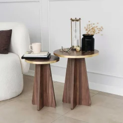 Mushroom 2 Couchtisch-Set | 100 % MELAMIN | Gold, Walnuss